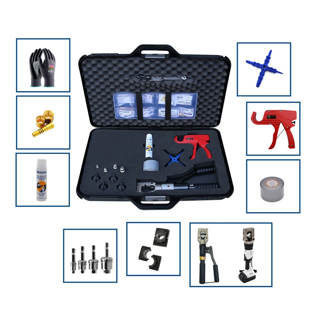 FASTPIPE® Starter Set AiO 1/4" + 3/8" Presswerkzeug manuell mit zwei Rollen Rohr
